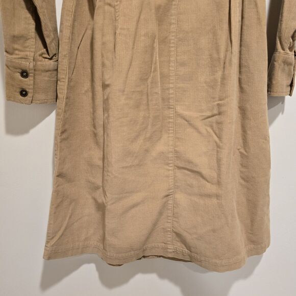 Vintage 90s Y2K Eddie Bauer Corduroy Dress Button Down Long Sleeve Tan Medium Wo - Picture 8 of 10